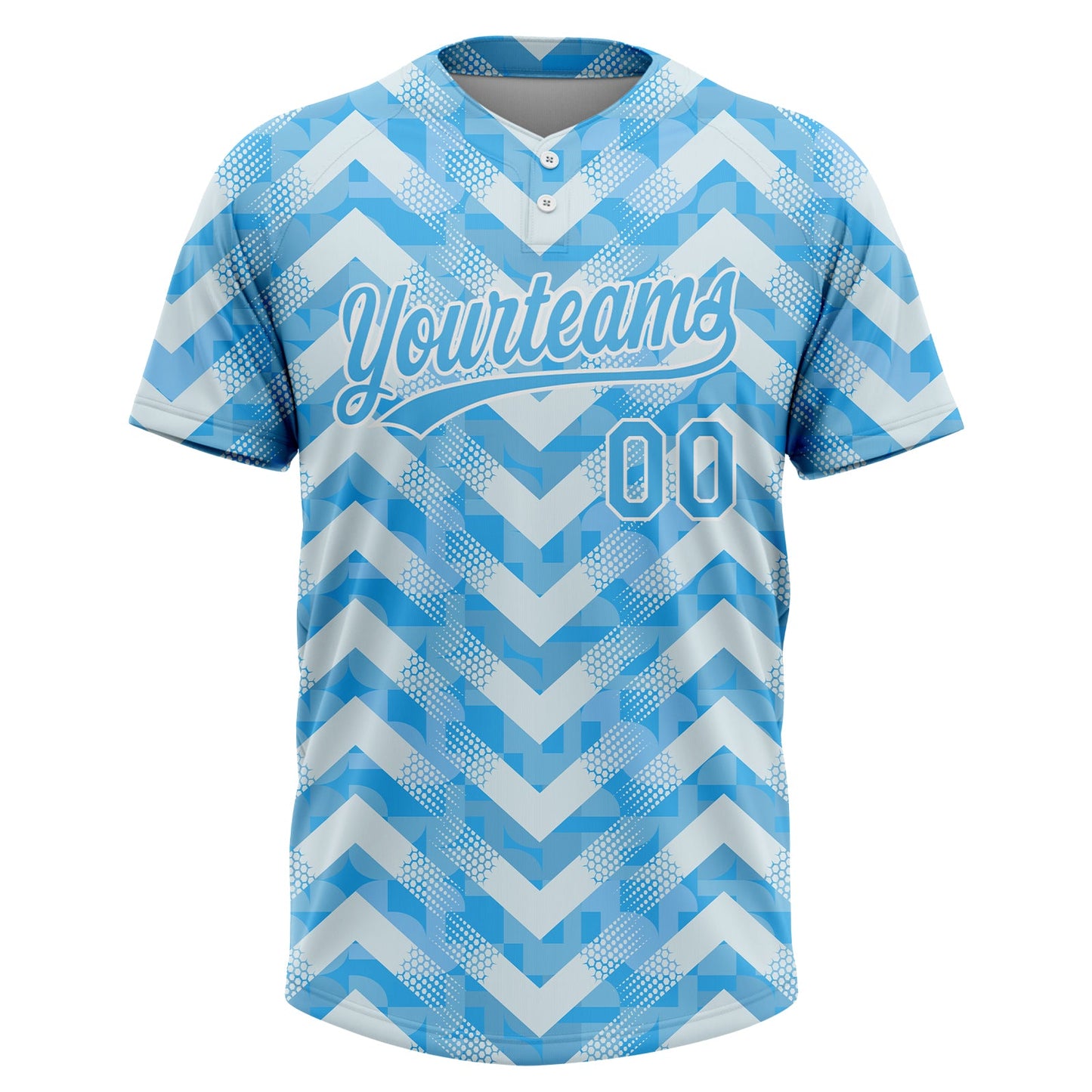 Custom White Light Blue 3D Pattern Two-Button Unisex Softball Jersey view 2