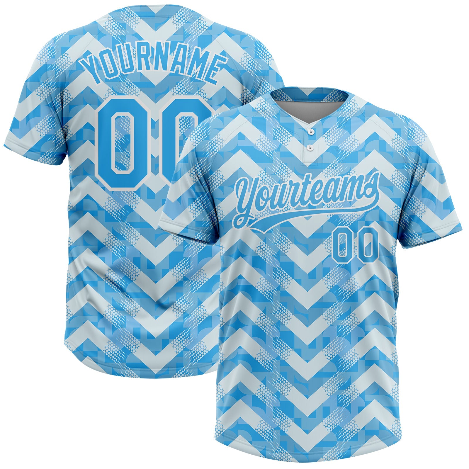 Custom White Light Blue 3D Pattern Two-Button Unisex Softball Jersey - Main View