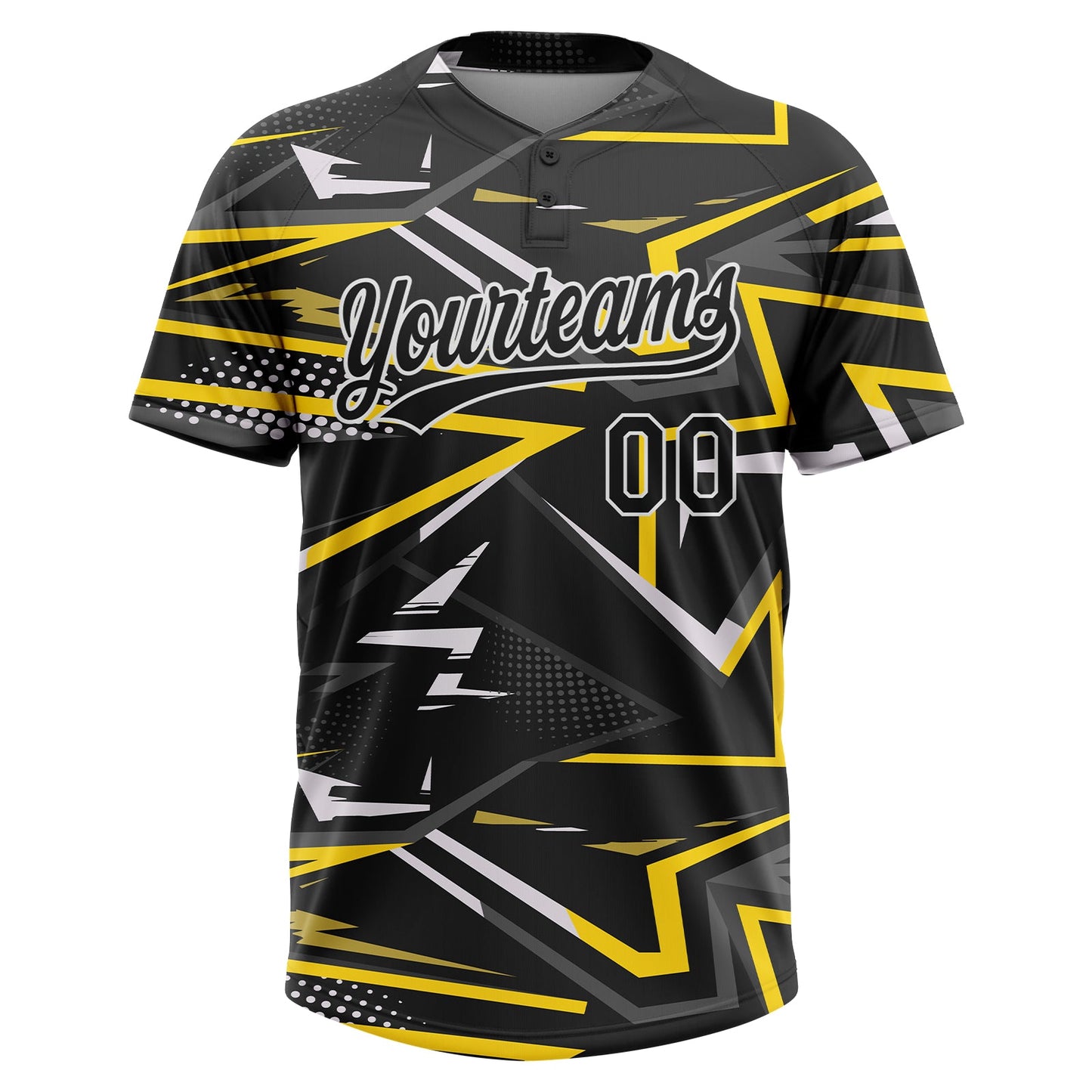 Custom Black Black-Gold 3D Pattern Two-Button Unisex Softball Jersey view 2