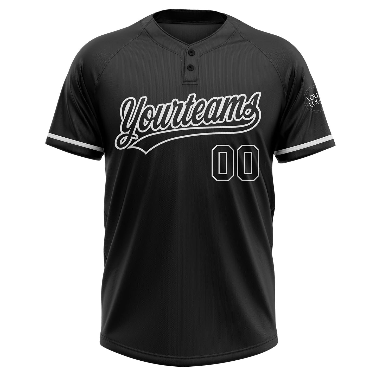 Custom Black Black-White Two-Button Unisex Softball Jersey view 2