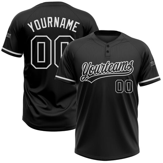 Custom Black Black-White Two-Button Unisex Softball Jersey - Main View