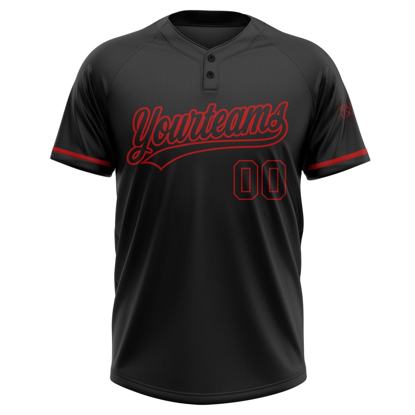 Custom Black Black-Red Two-Button Unisex Softball Jersey view 2
