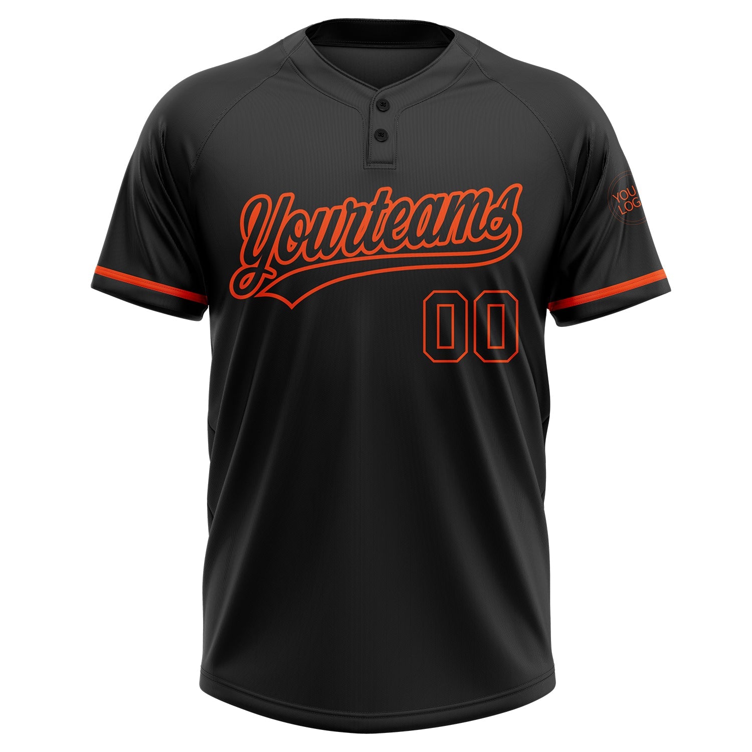 Custom Black Black-Orange Two-Button Unisex Softball Jersey view 2