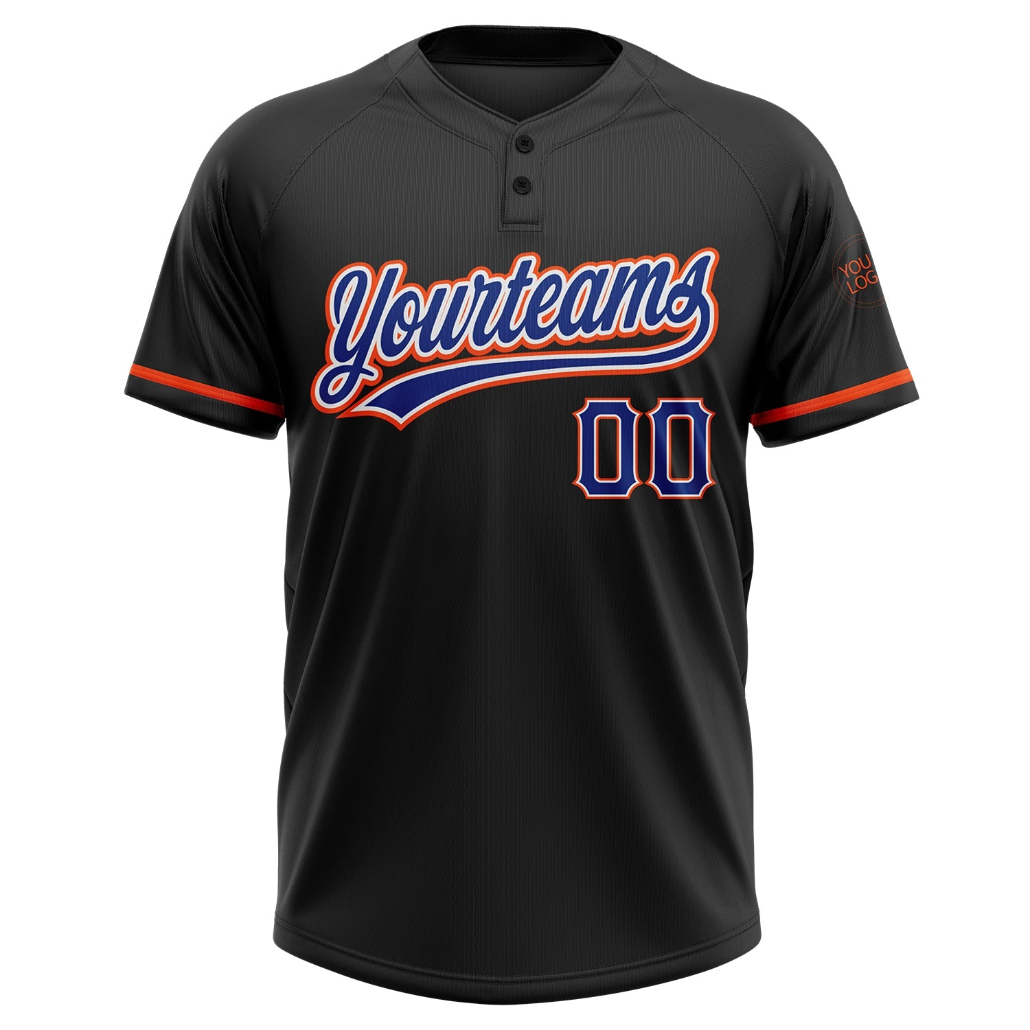 Custom Black Royal-Orange Two-Button Unisex Softball Jersey view 2