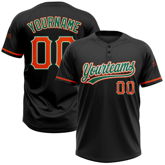 Custom Black Orange-Kelly Green Two-Button Unisex Softball Jersey - Main View