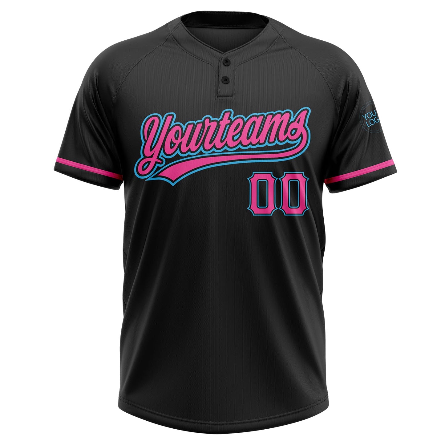 Custom Black Pink-Sky Blue Two-Button Unisex Softball Jersey view 3