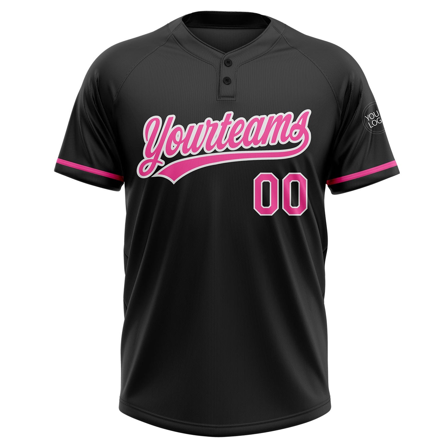 Custom Black Pink-White Two-Button Unisex Softball Jersey view 2