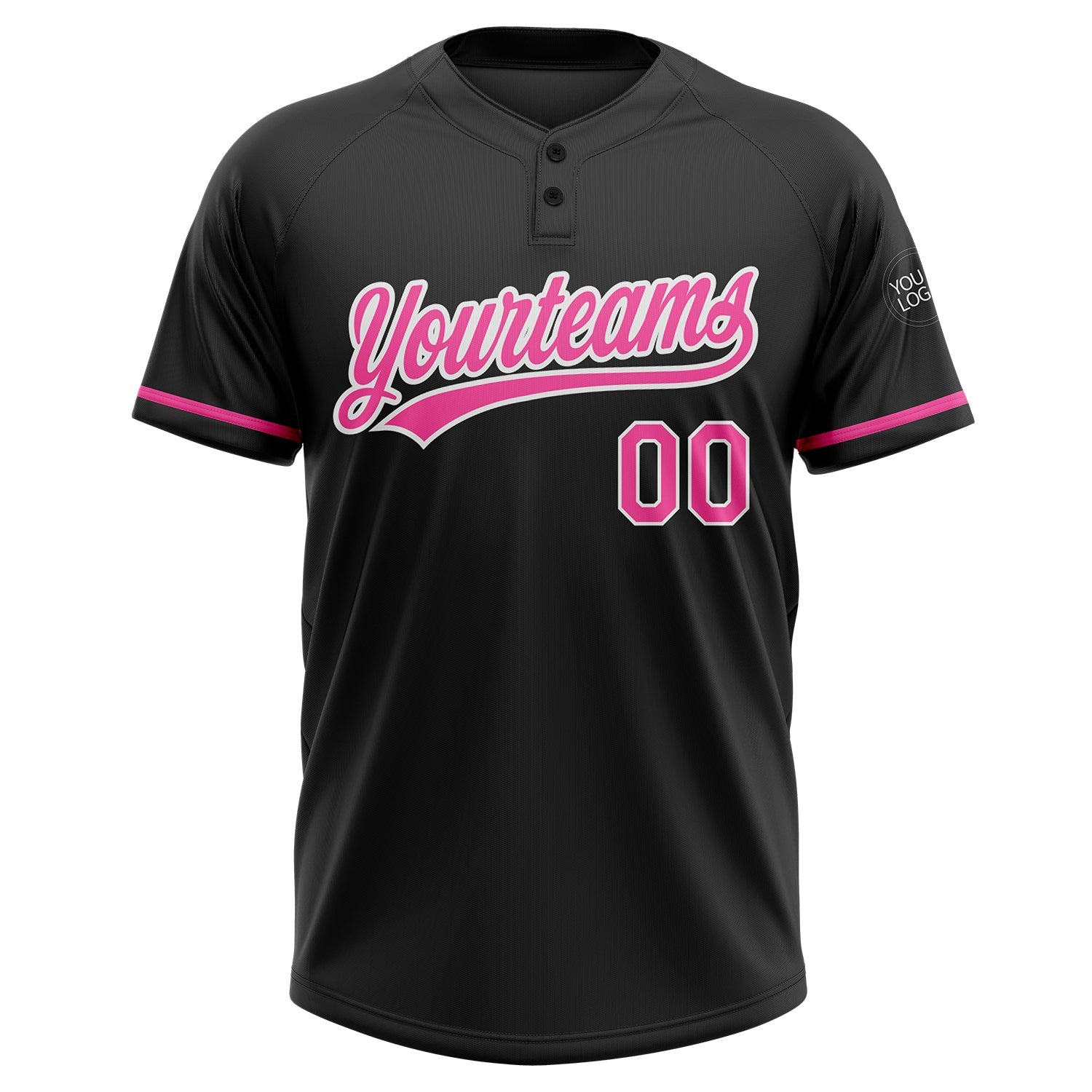 Custom Black Pink-White Two-Button Unisex Softball Jersey view 2