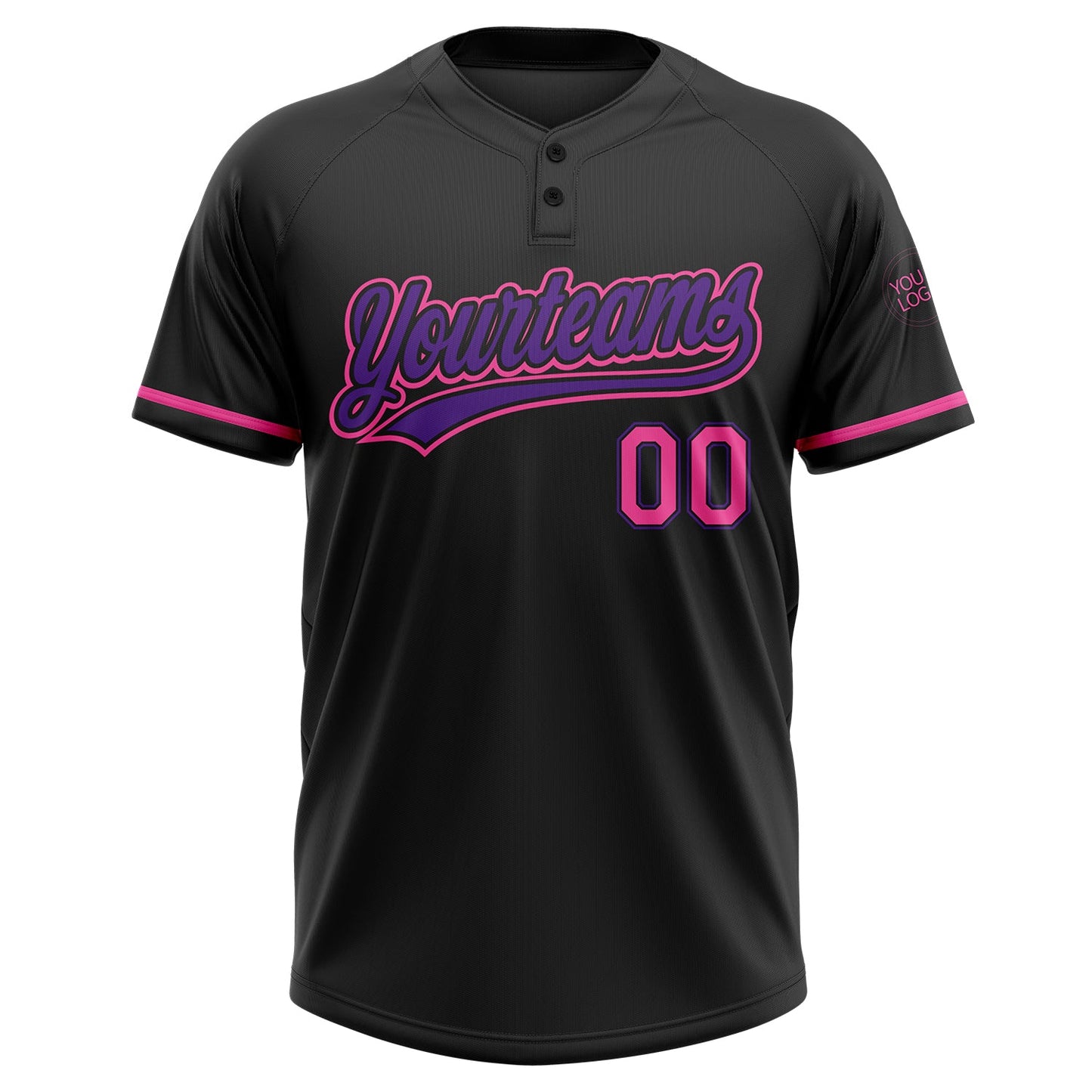 Custom Black Pink-Purple Two-Button Unisex Softball Jersey view 2