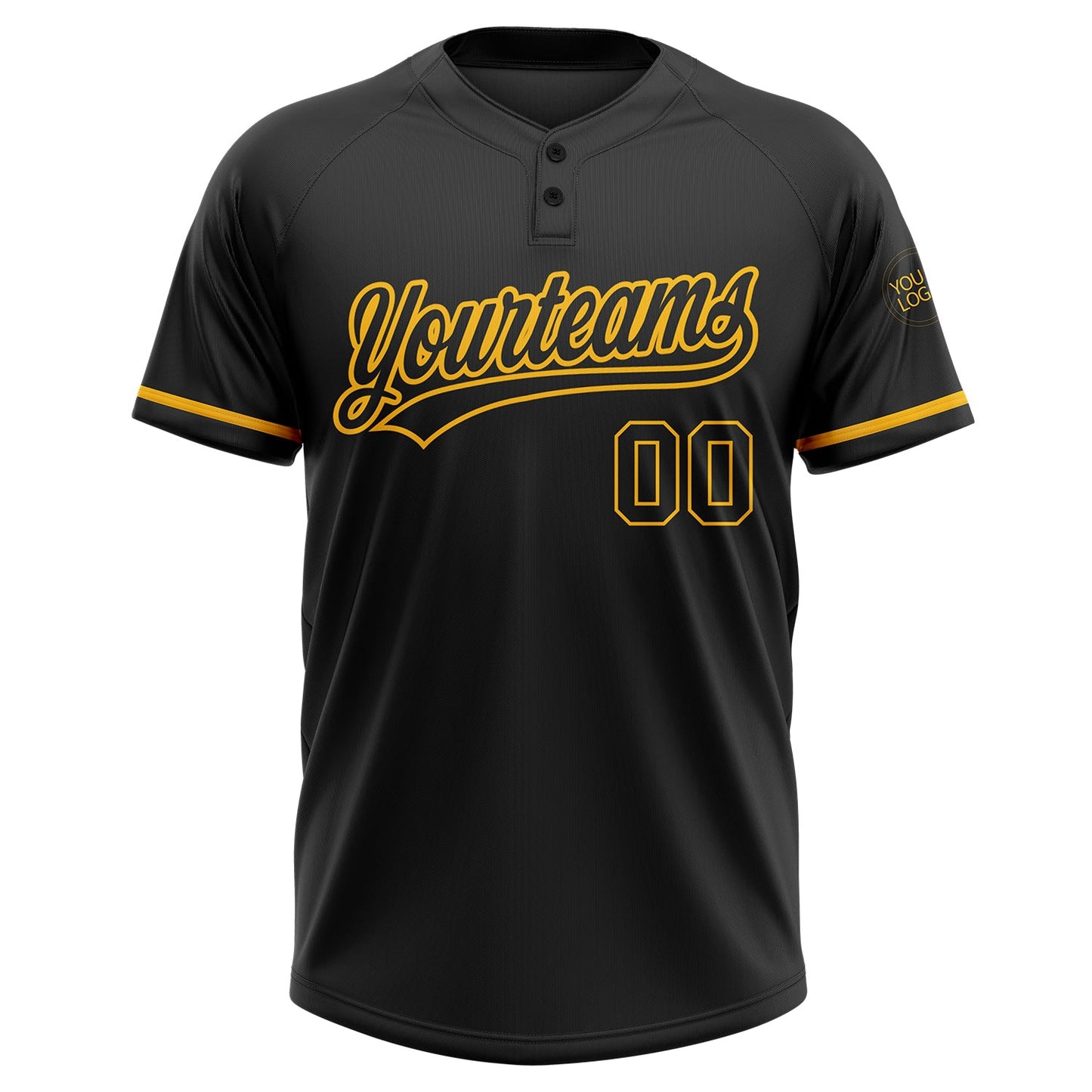 Custom Black Black-Gold Two-Button Unisex Softball Jersey view 2
