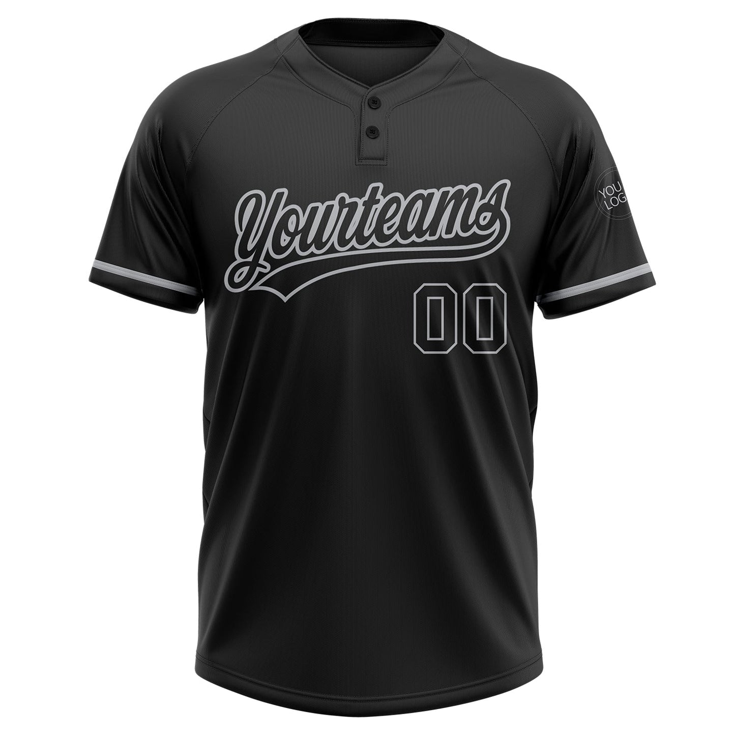 Custom Black Black-Gray Two-Button Unisex Softball Jersey view 2