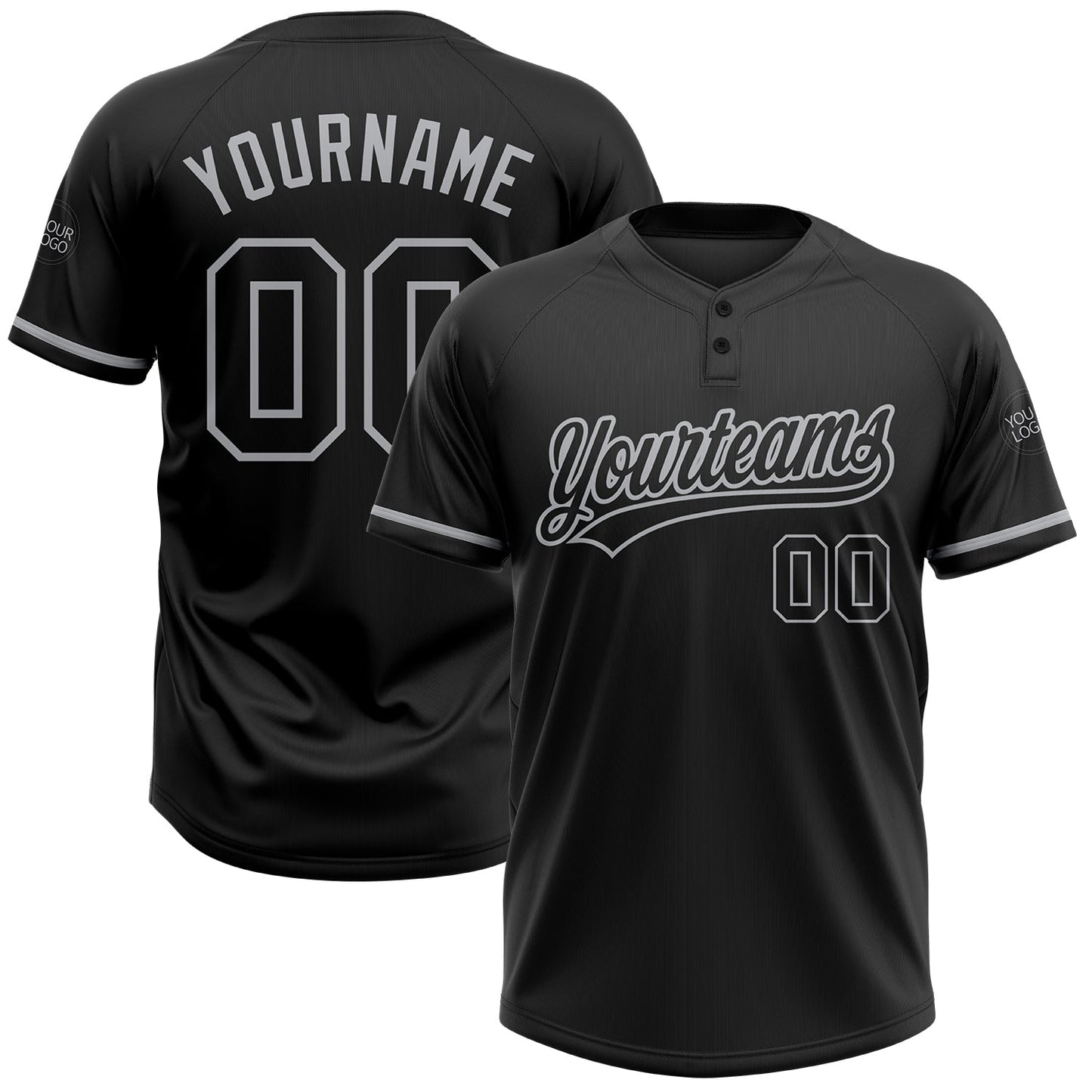 Custom Black Black-Gray Two-Button Unisex Softball Jersey - Main View
