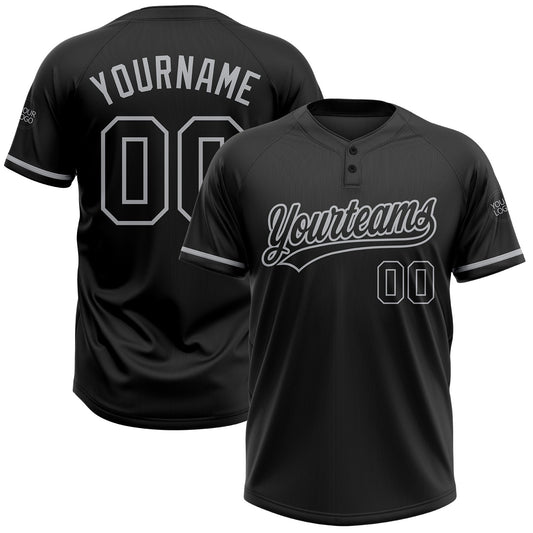 Custom Black Black-Gray Two-Button Unisex Softball Jersey - Main View