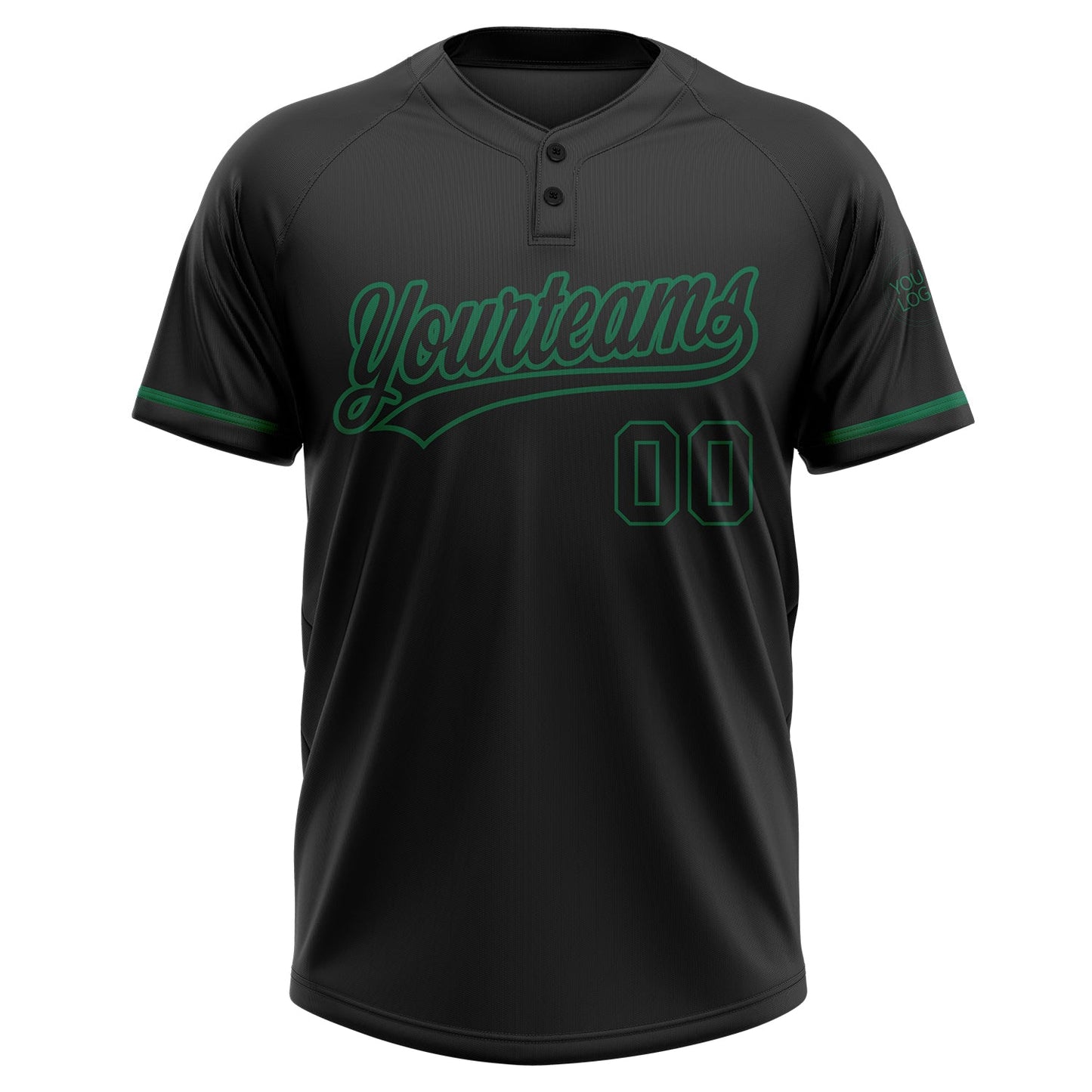 Custom Black Black-Kelly Green Two-Button Unisex Softball Jersey view 2