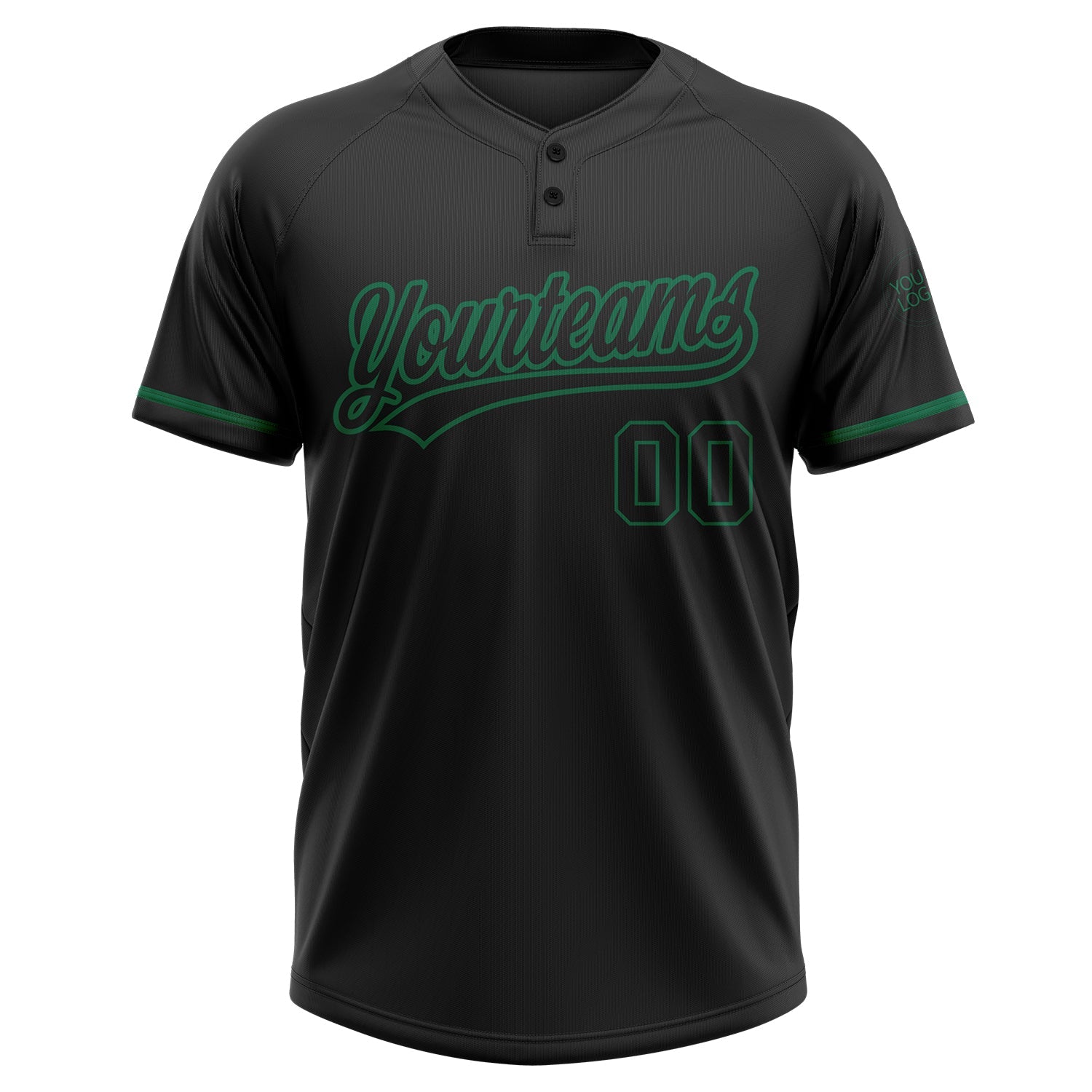 Custom Black Black-Kelly Green Two-Button Unisex Softball Jersey view 2