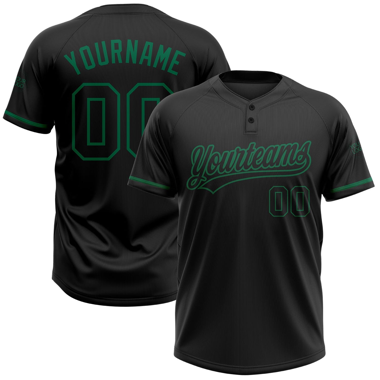 Custom Black Black-Kelly Green Two-Button Unisex Softball Jersey - Main View