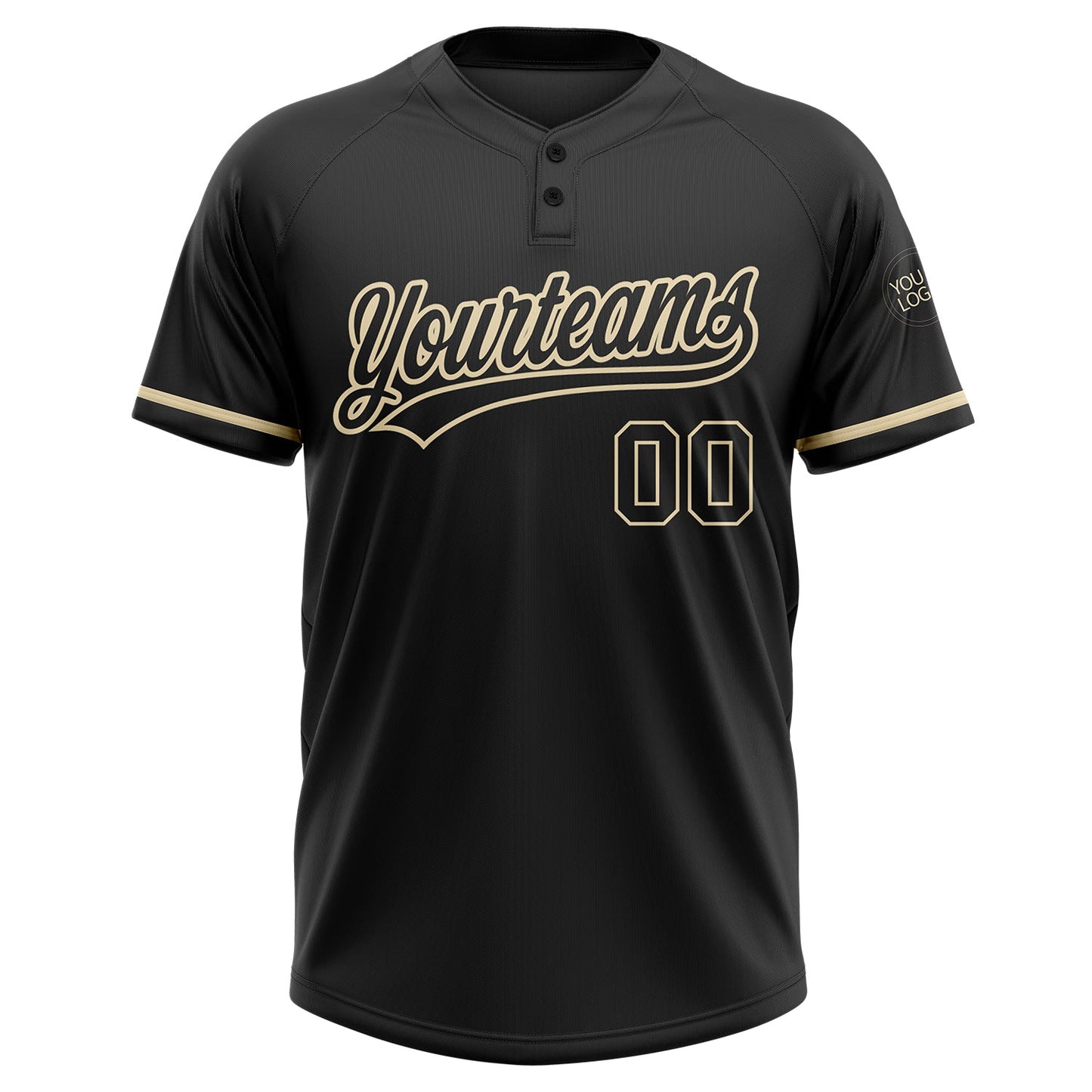 Custom Black Black-City Cream Two-Button Unisex Softball Jersey view 2