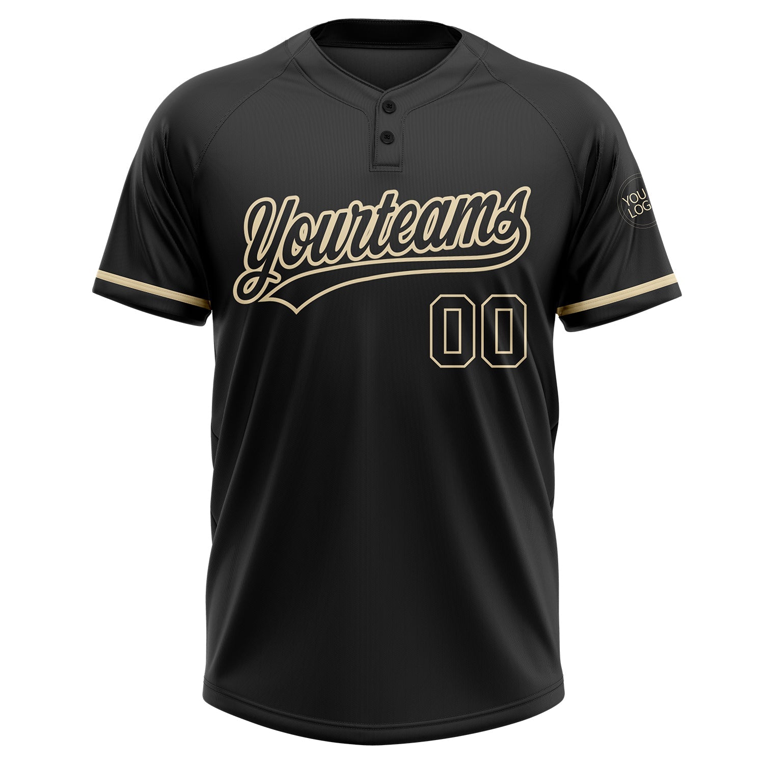 Custom Black Black-City Cream Two-Button Unisex Softball Jersey view 2