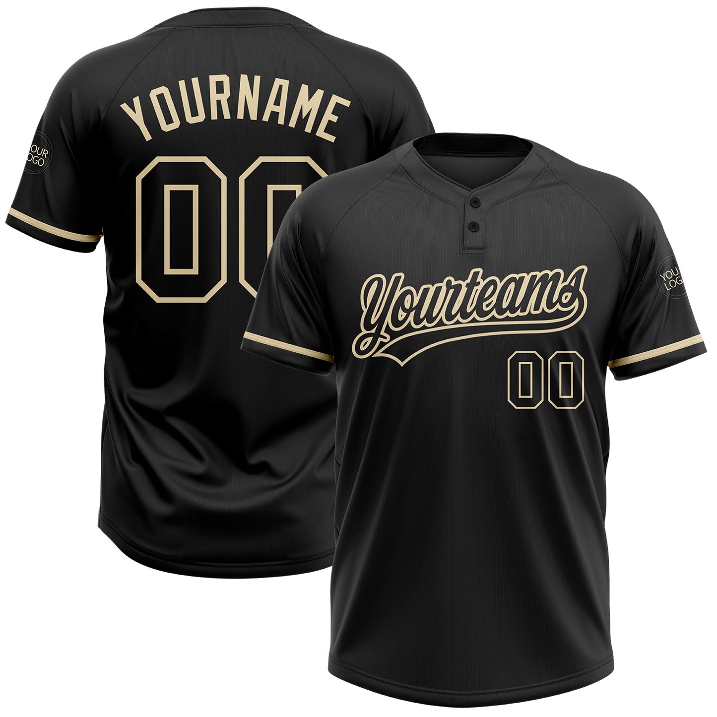 Custom Black Black-City Cream Two-Button Unisex Softball Jersey - Main View