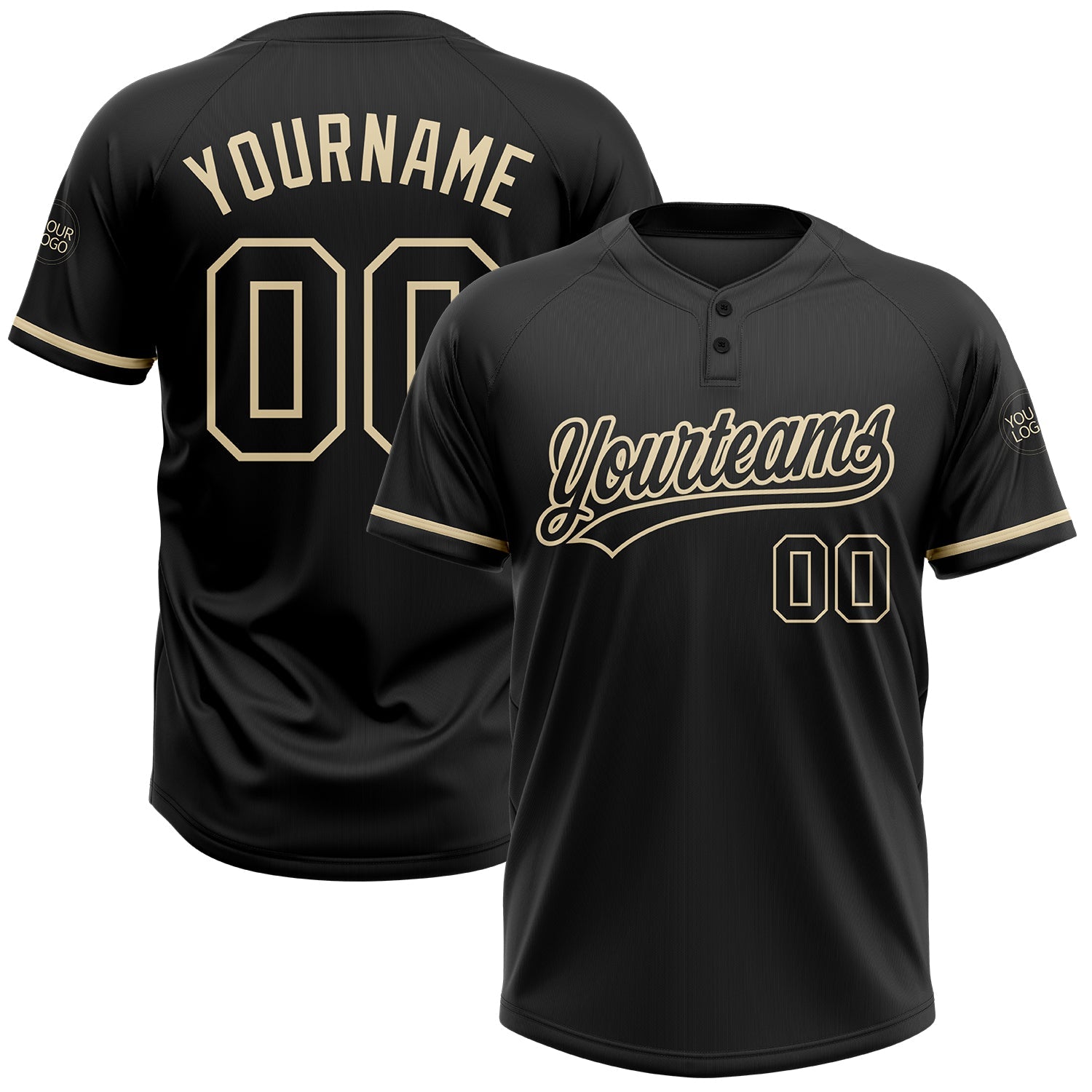 Custom Black Black-City Cream Two-Button Unisex Softball Jersey - Main View