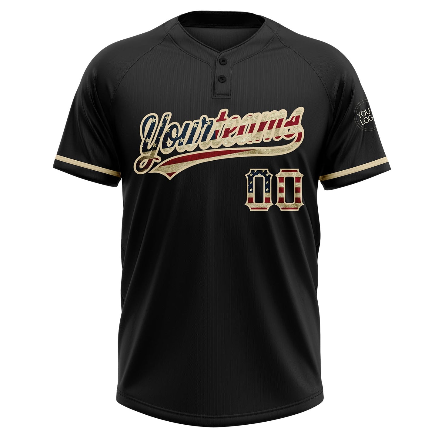 Custom Black Vintage USA Flag-City Cream Two-Button Unisex Softball Jersey view 2