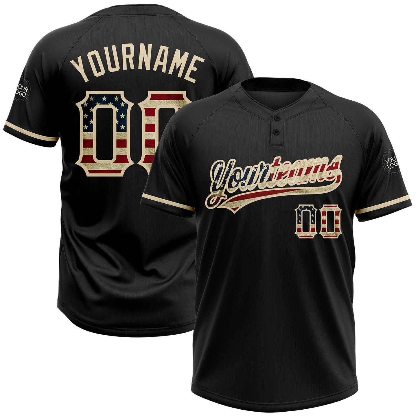Custom Black Vintage USA Flag-City Cream Two-Button Unisex Softball Jersey - Main View