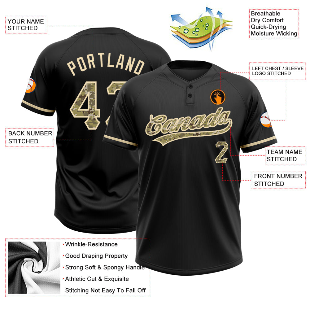 Custom Black Camo-City Cream Two-Button Unisex Softball Jersey view 3