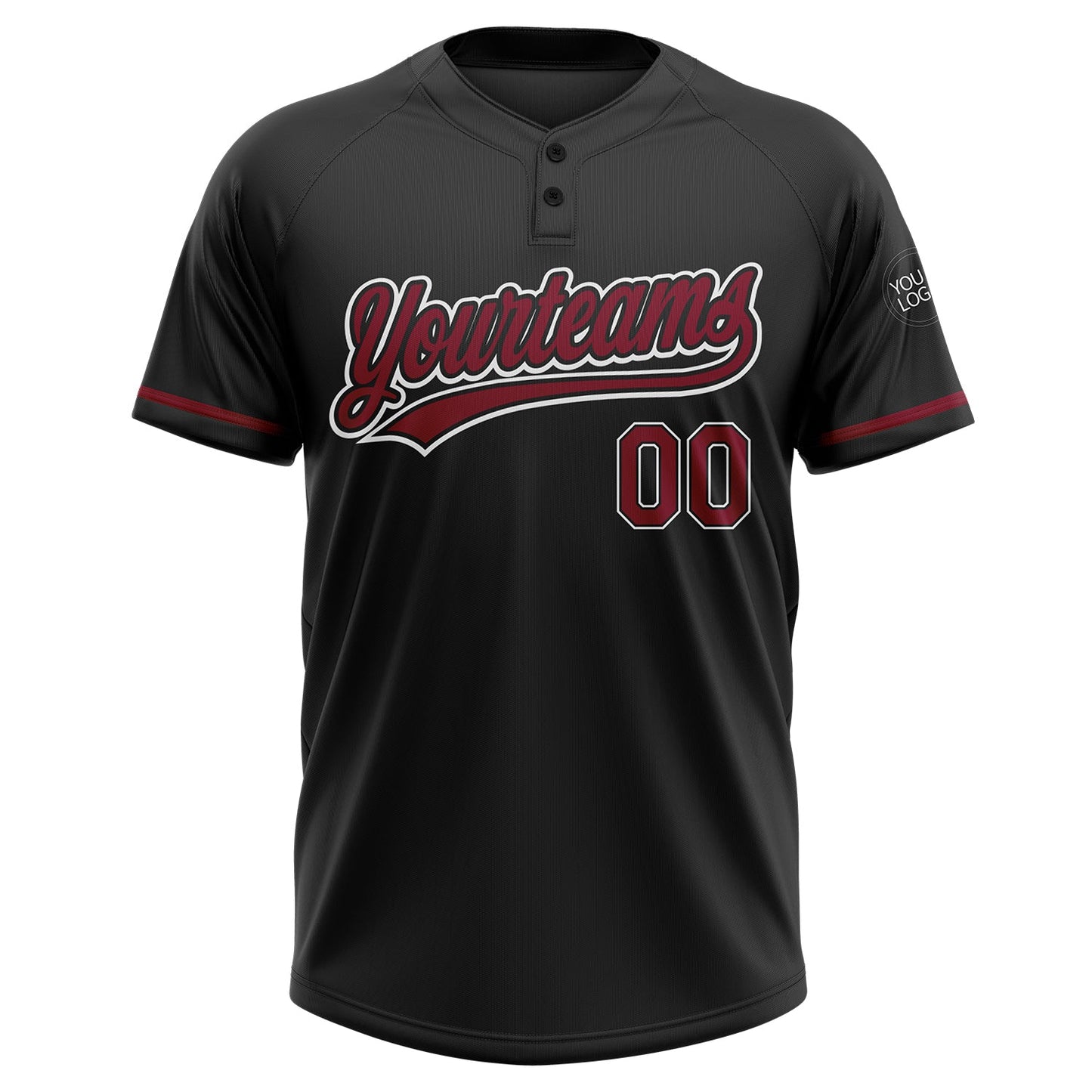 Custom Black Crimson-White Two-Button Unisex Softball Jersey view 2