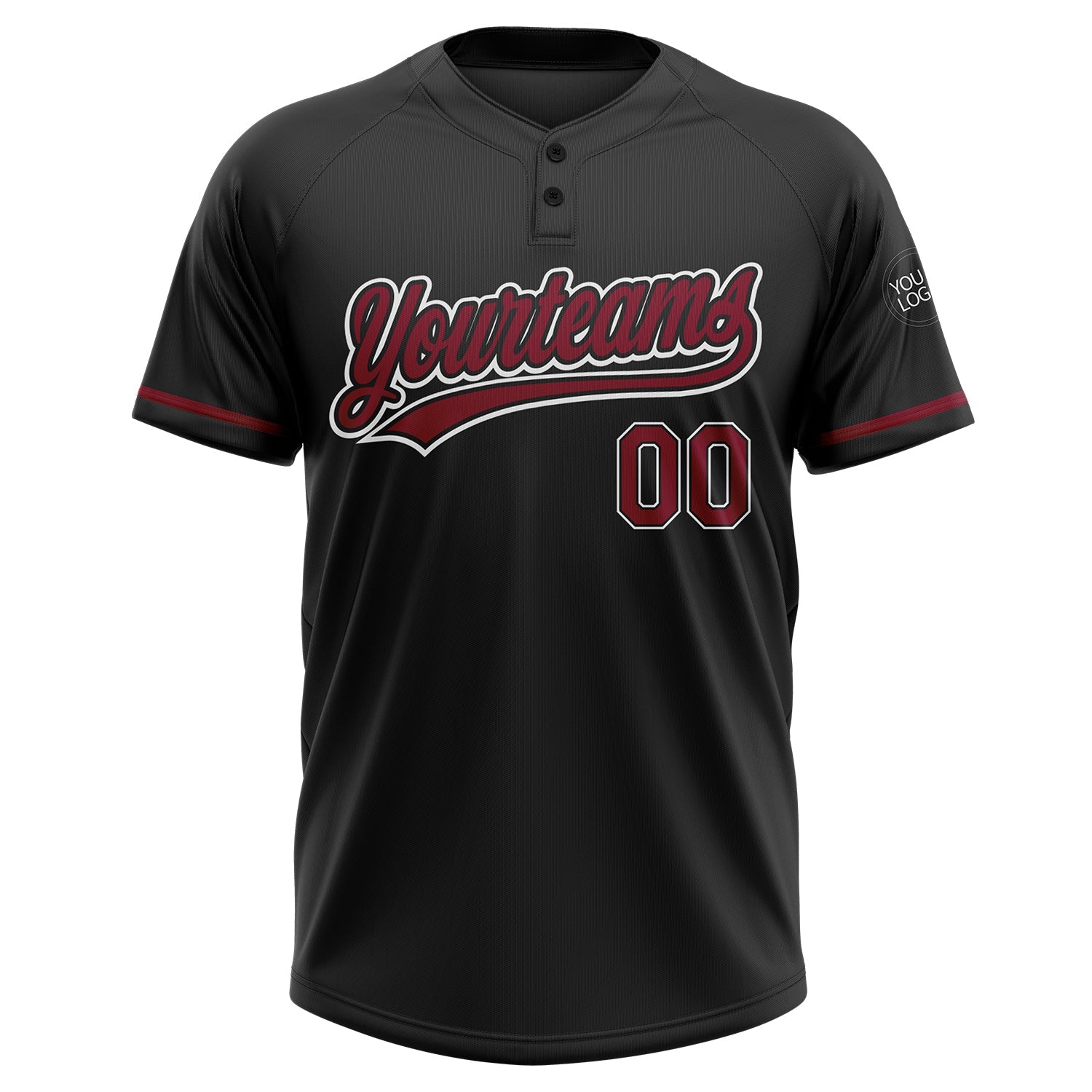 Custom Black Crimson-White Two-Button Unisex Softball Jersey view 2