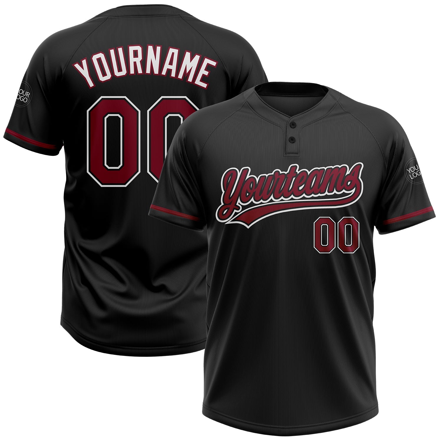 Custom Black Crimson-White Two-Button Unisex Softball Jersey - Main View