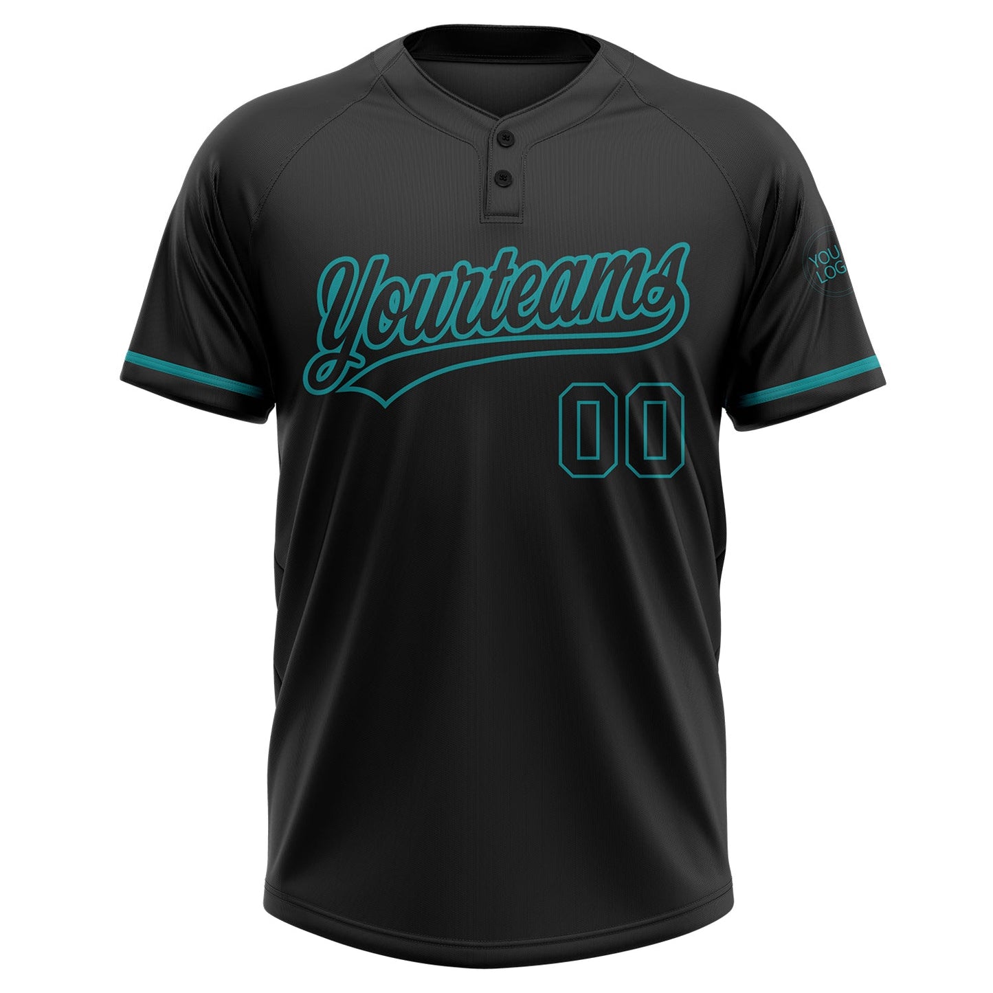 Custom Black Black-Teal Two-Button Unisex Softball Jersey view 2