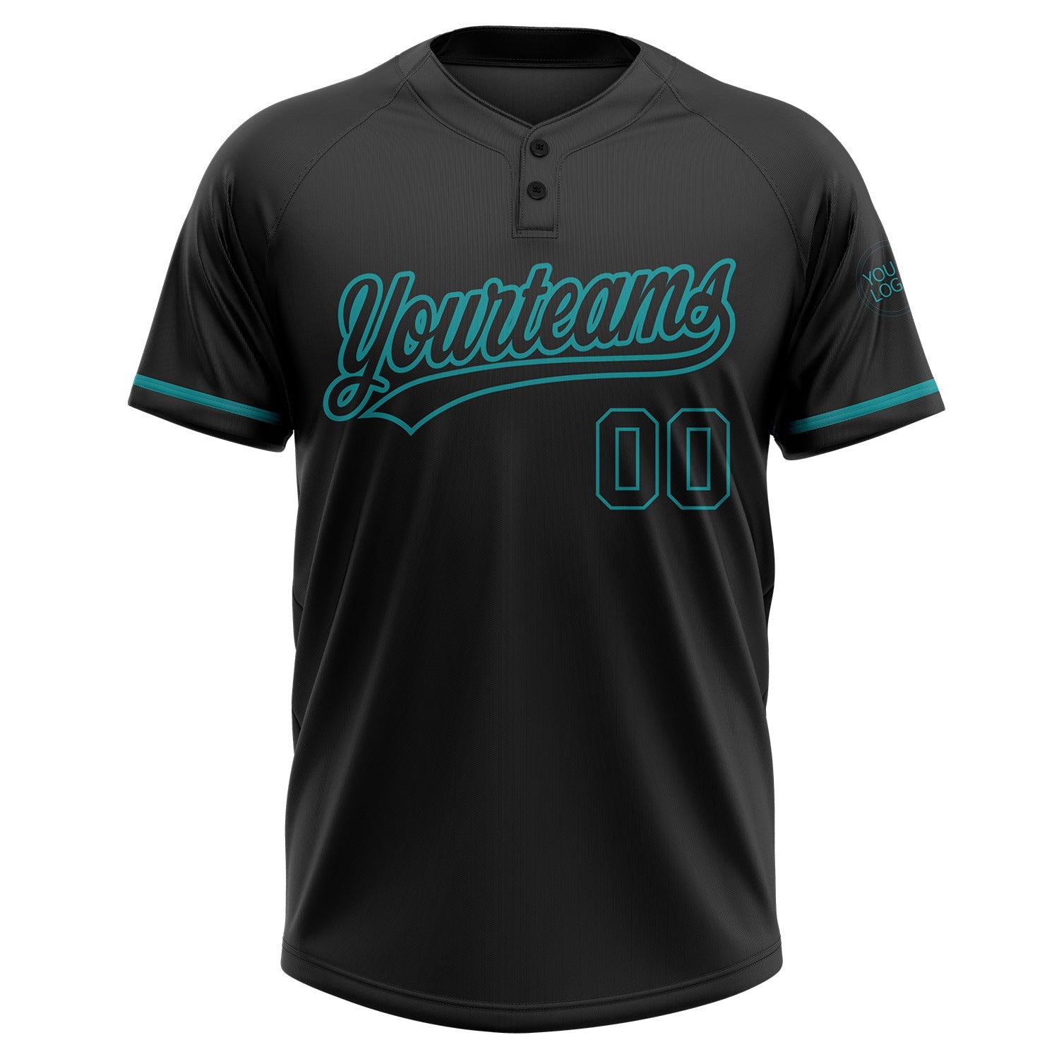 Custom Black Black-Teal Two-Button Unisex Softball Jersey view 2