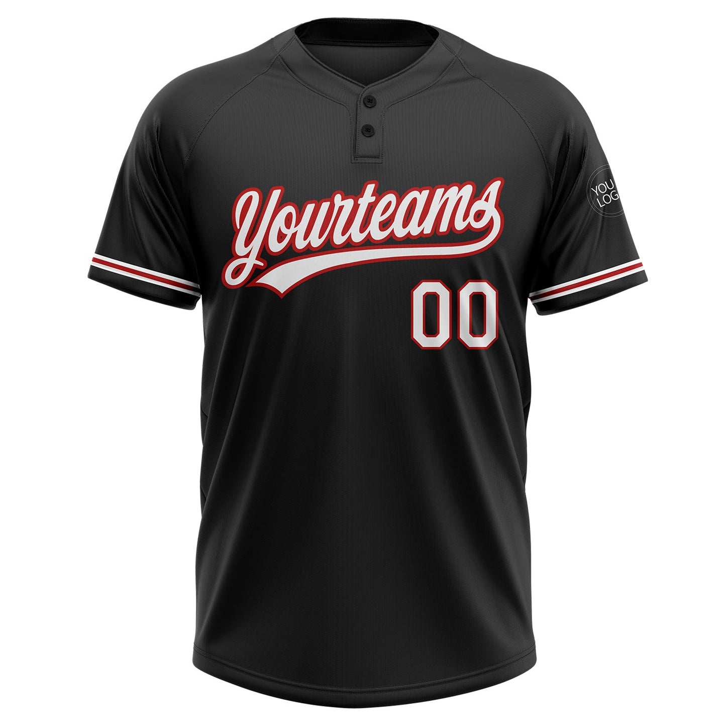 Custom Black White-Red Two-Button Unisex Softball Jersey view 2