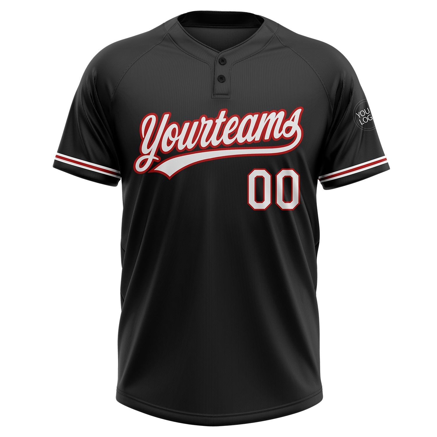 Custom Black White-Red Two-Button Unisex Softball Jersey view 2