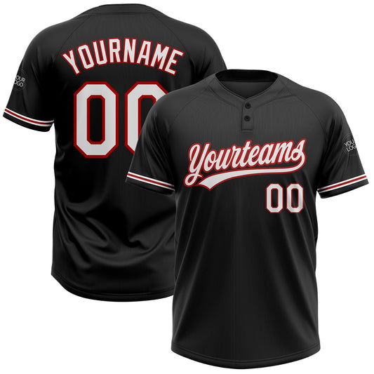 Custom Black White-Red Two-Button Unisex Softball Jersey - Main View