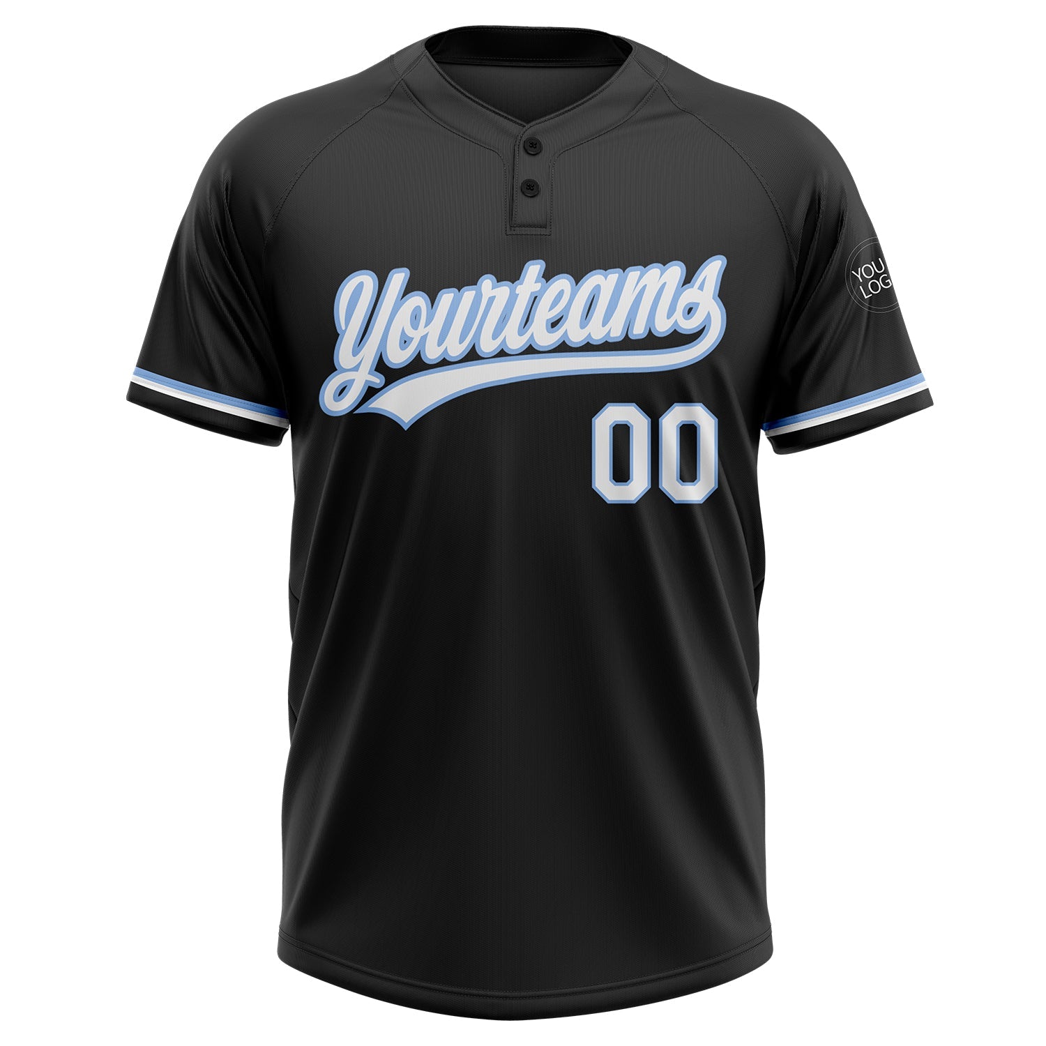 Custom Black White-Light Blue Two-Button Unisex Softball Jersey view 2