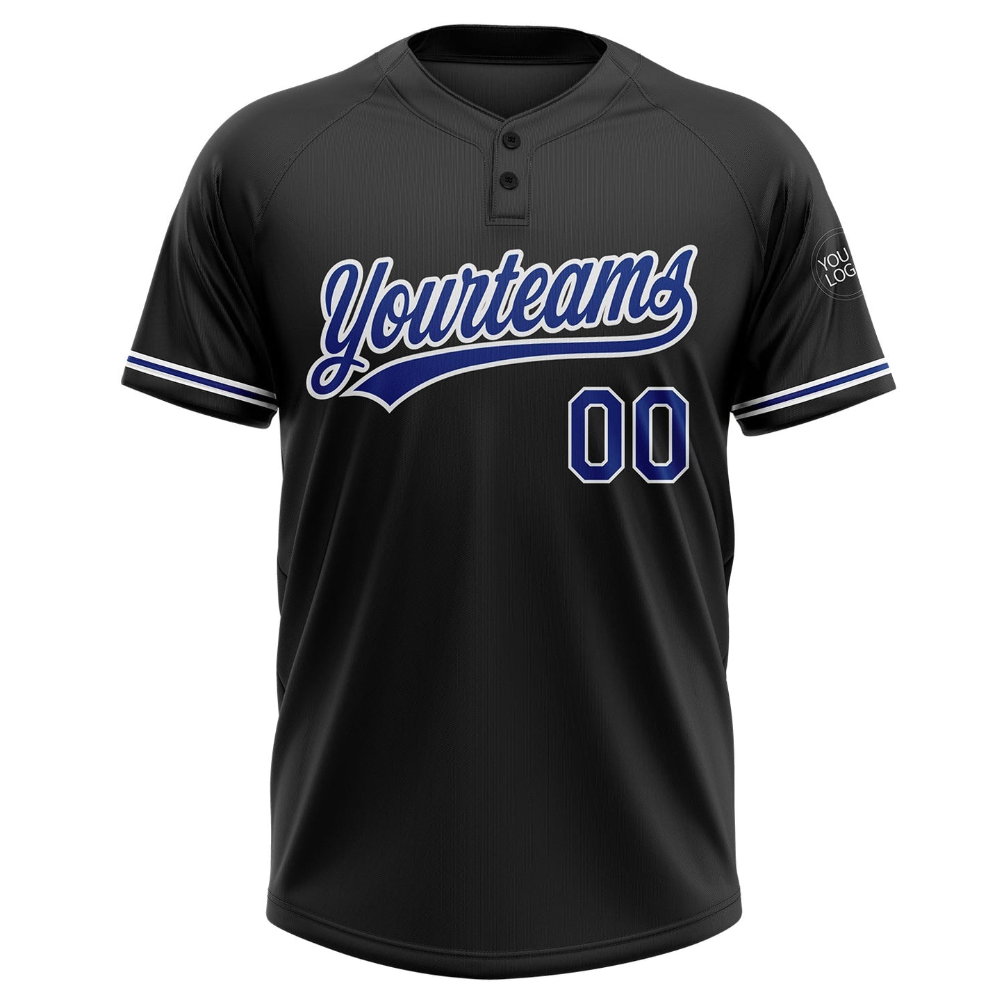 Custom Black Royal-White Two-Button Unisex Softball Jersey view 2