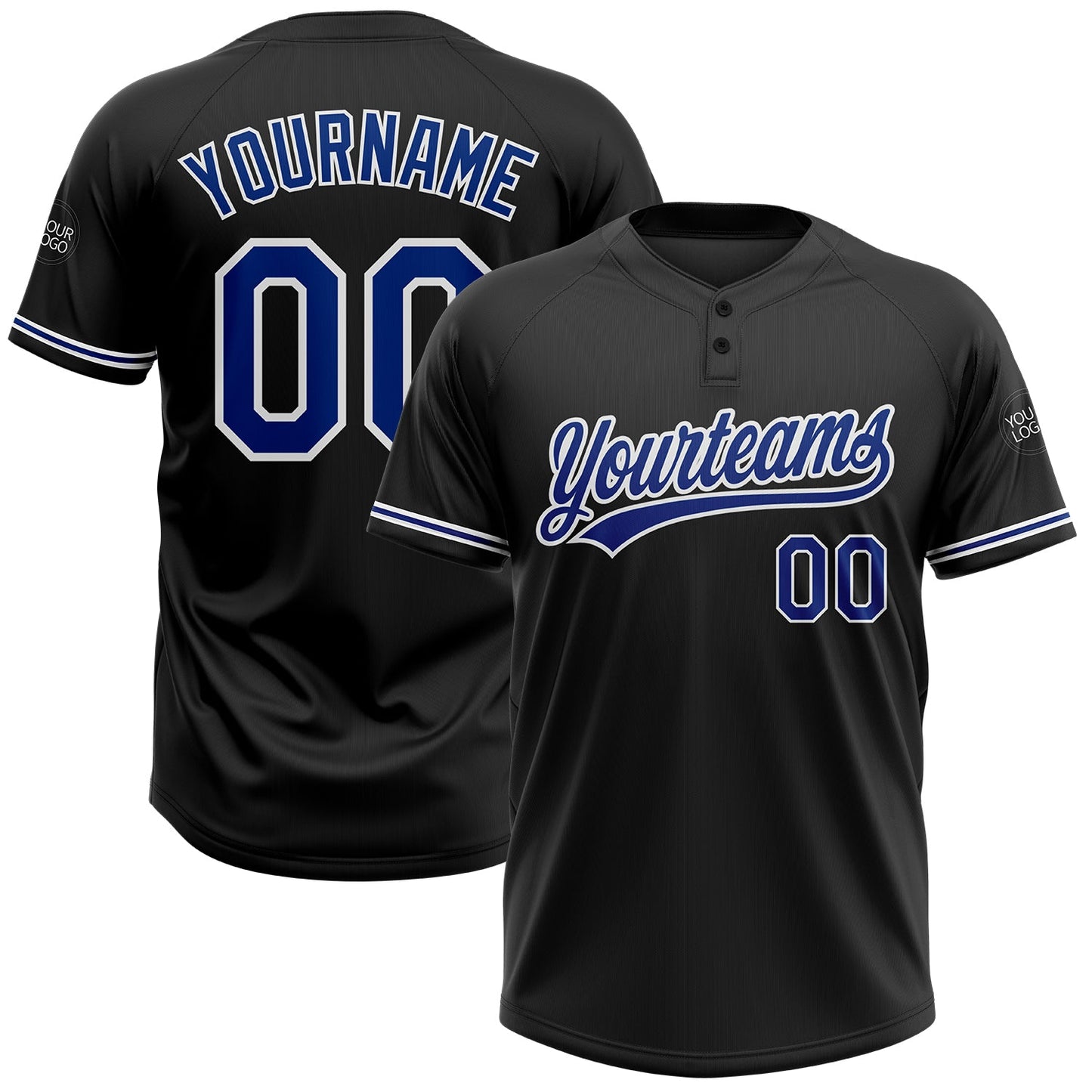 Custom Black Royal-White Two-Button Unisex Softball Jersey - Main View