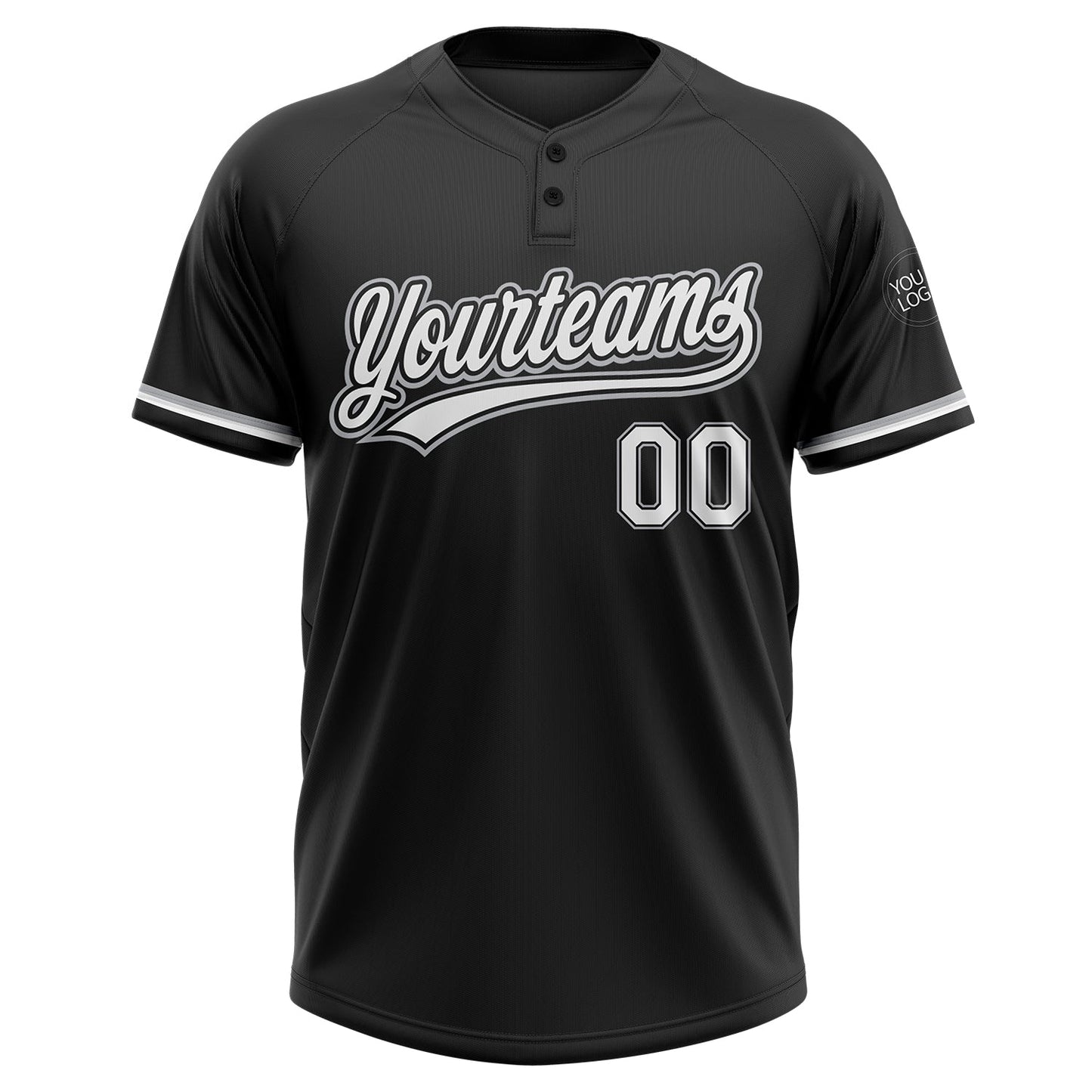 Custom Black White-Gray Two-Button Unisex Softball Jersey view 2