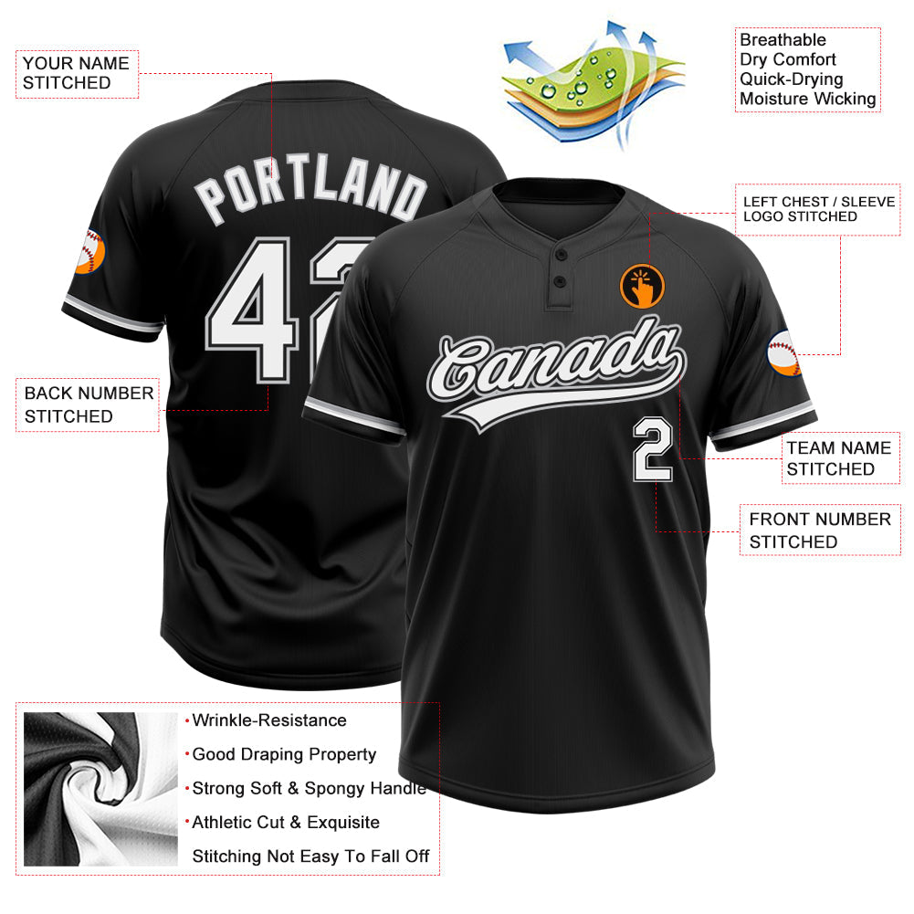 Custom Black White-Gray Two-Button Unisex Softball Jersey view 3