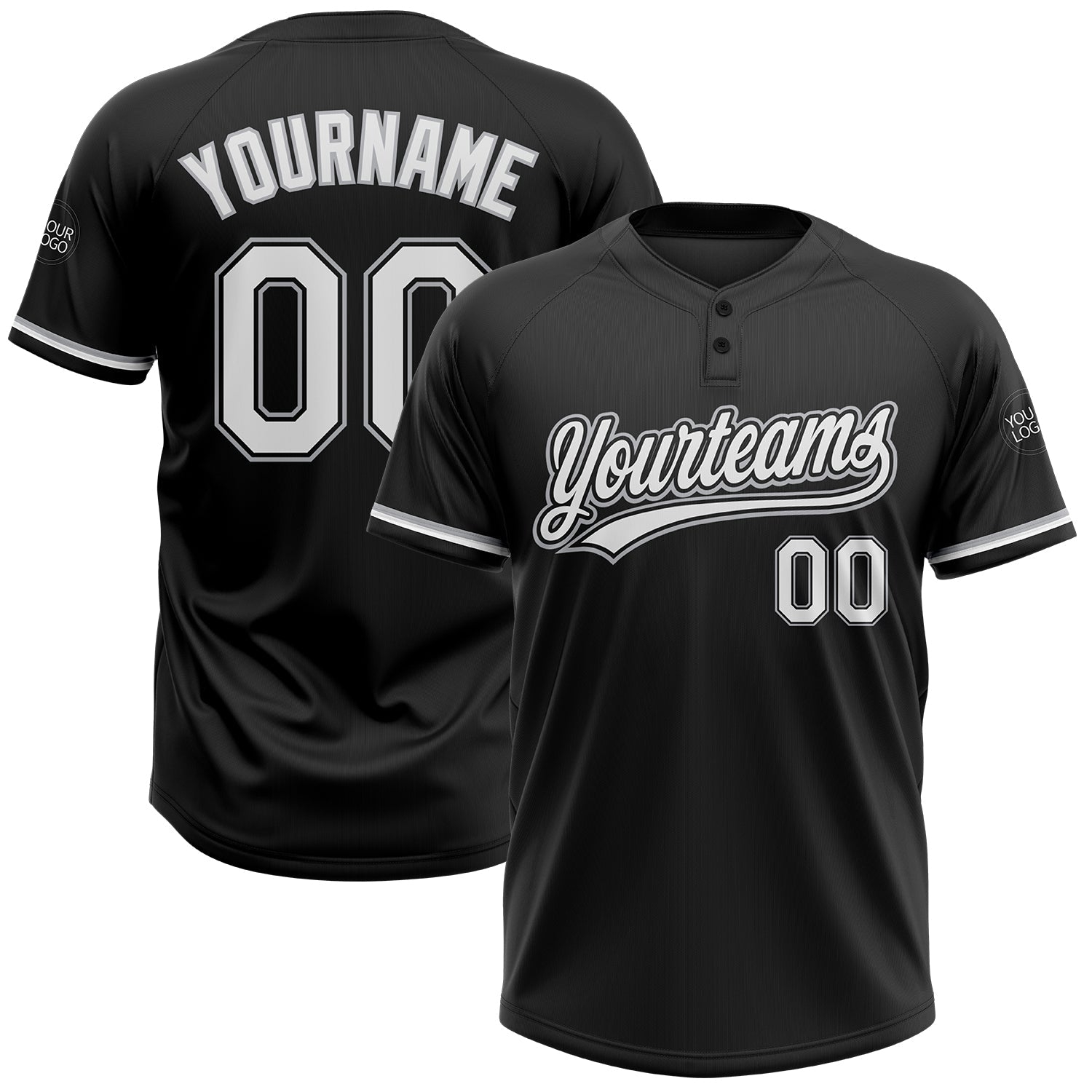 Custom Black White-Gray Two-Button Unisex Softball Jersey - Main View