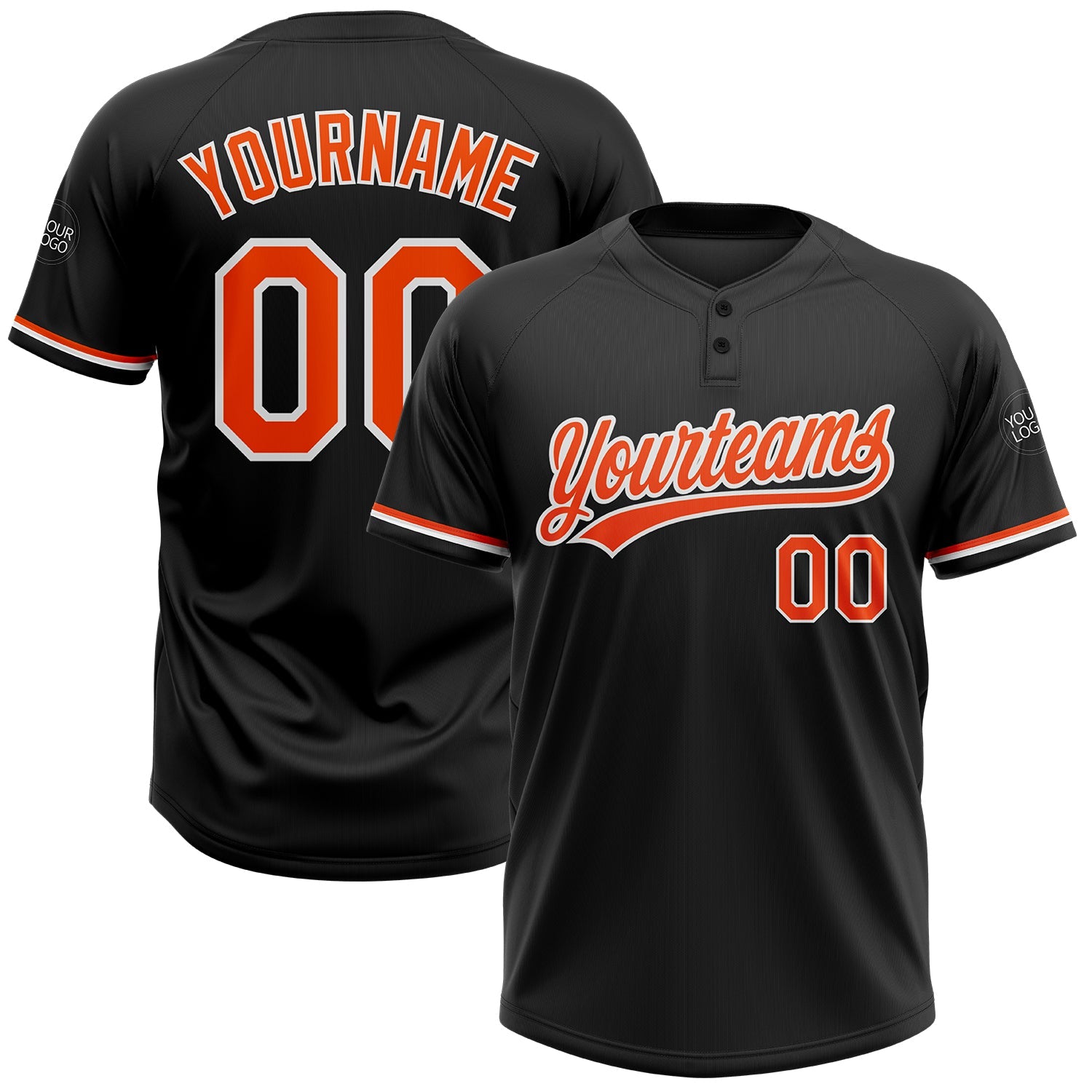 Custom Black Orange-White Two-Button Unisex Softball Jersey - Main View
