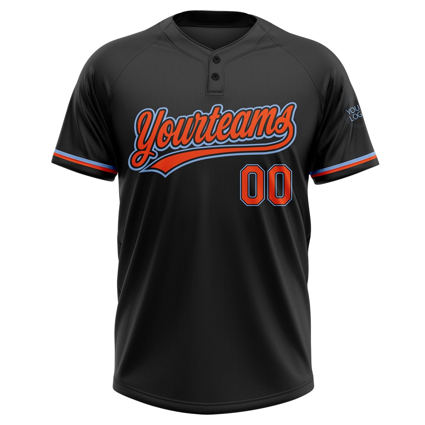 Custom Black Orange-Light Blue Two-Button Unisex Softball Jersey view 2
