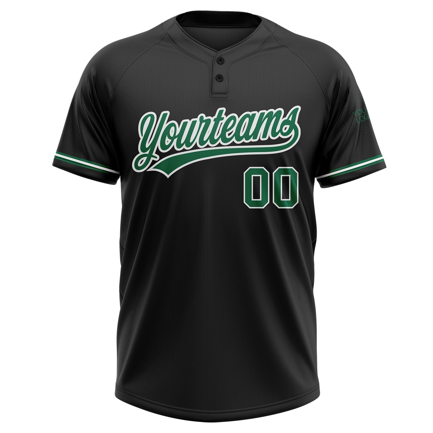 Custom Black Kelly Green-White Two-Button Unisex Softball Jersey view 2