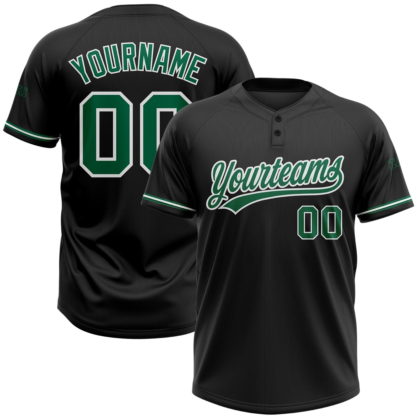 Custom Black Kelly Green-White Two-Button Unisex Softball Jersey - Main View