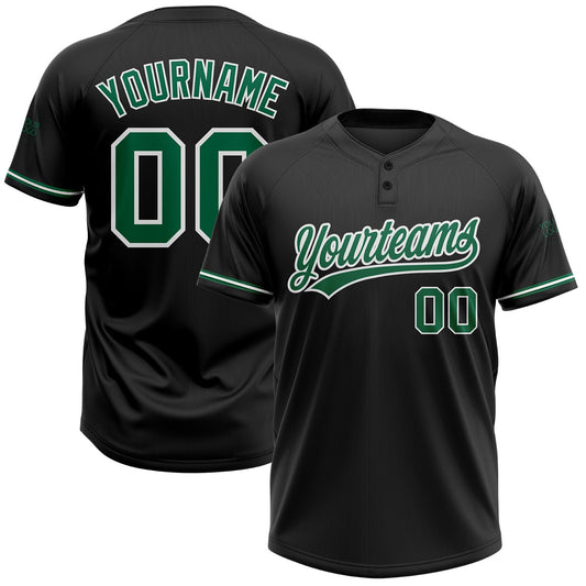 Custom Black Kelly Green-White Two-Button Unisex Softball Jersey - Main View