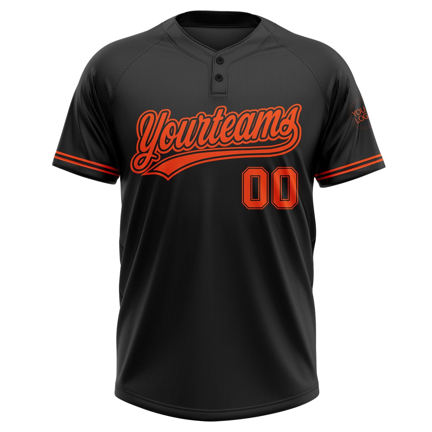 Custom Black Orange Two-Button Unisex Softball Jersey view 2