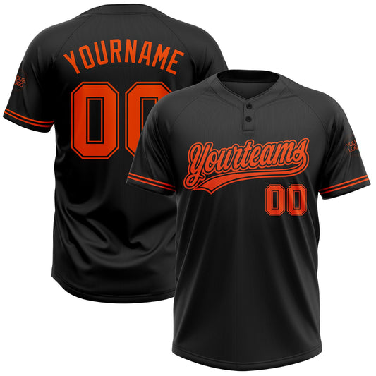 Custom Black Orange Two-Button Unisex Softball Jersey - Main View