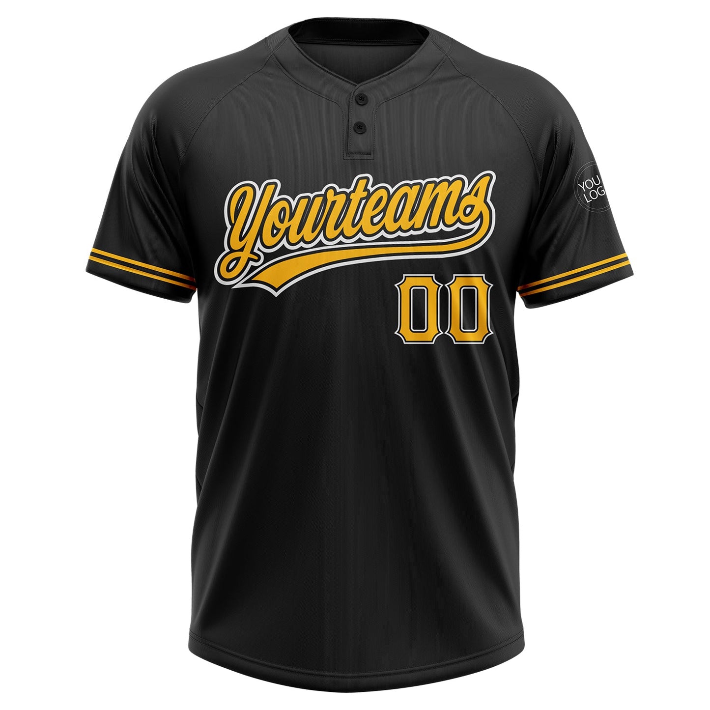 Custom Black Gold-White Two-Button Unisex Softball Jersey view 2
