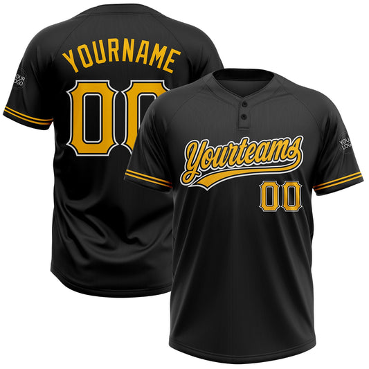 Custom Black Gold-White Two-Button Unisex Softball Jersey - Main View